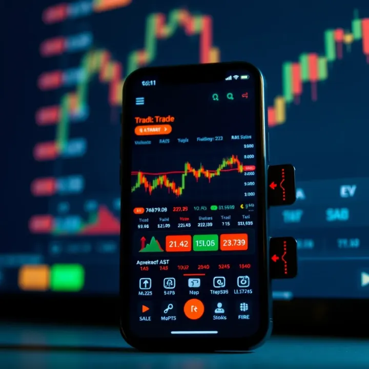User interface of a popular mobile trading app showing stock charts and market data