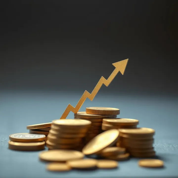 Conceptual illustration of low capital investment with coins and upward arrow