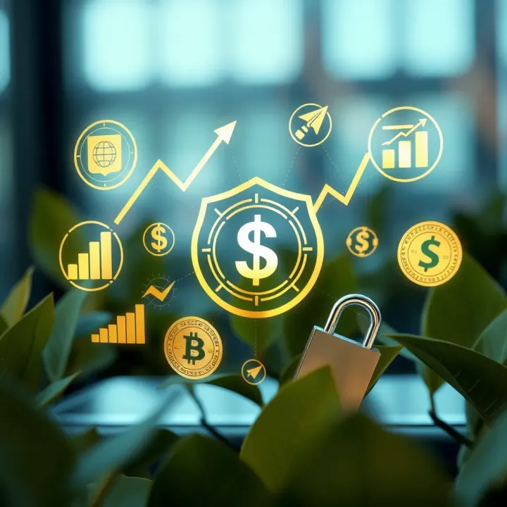 Illustration of financial growth and security symbols representing benefits and risks of trading without initial capital