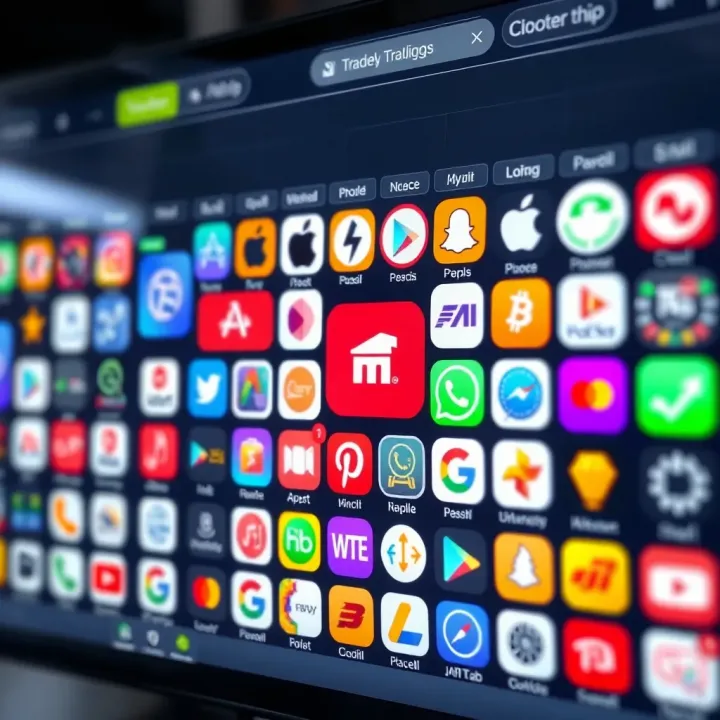 Collection of popular Indian trading app logos arranged on a digital screen