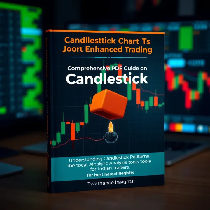 Cover of a PDF guide featuring candlestick charts and technical analysis tools for Indian traders
