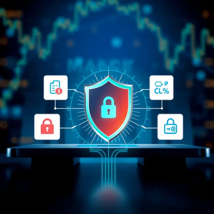 Illustration showing security shield and cost comparison icons representing key features of trading apps
