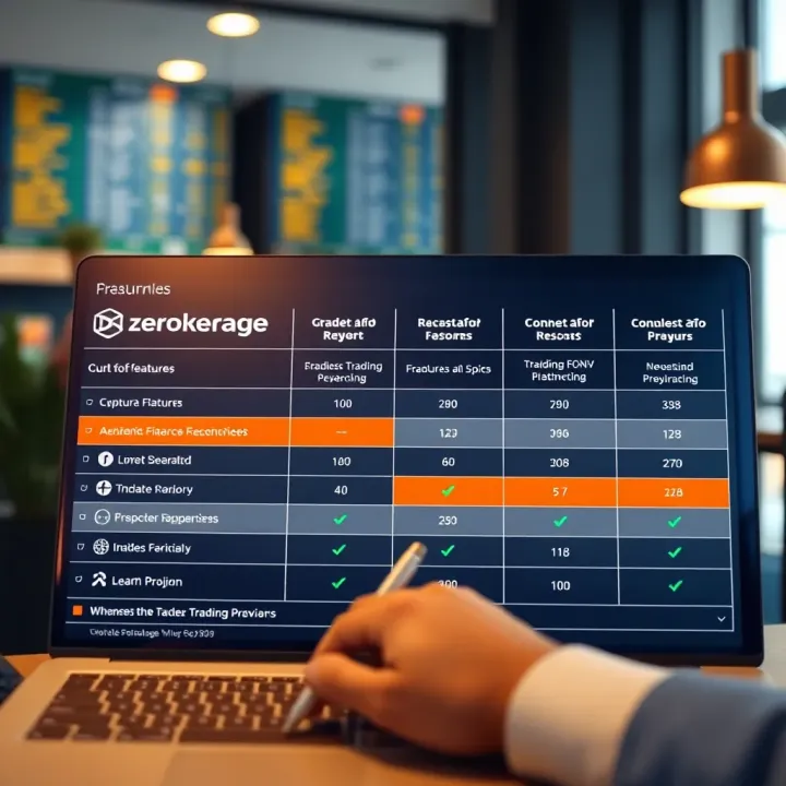 Comparison chart showcasing features of popular zero brokerage trading platforms in India