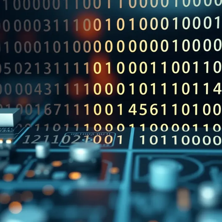 Binary Code in Digital Electronics and Programming Visual representation of binary code used in digital circuits and programming applications
