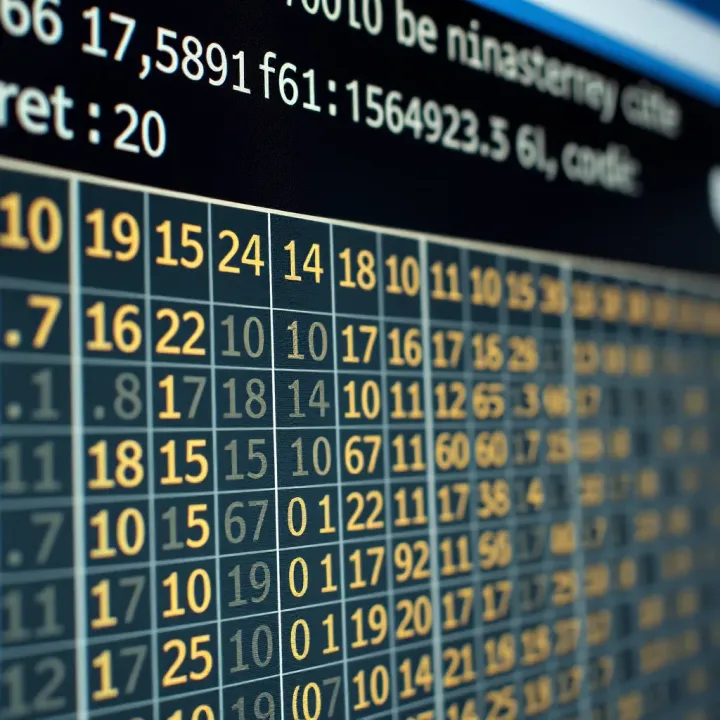 Chart displaying decimal numbers alongside their binary code equivalents