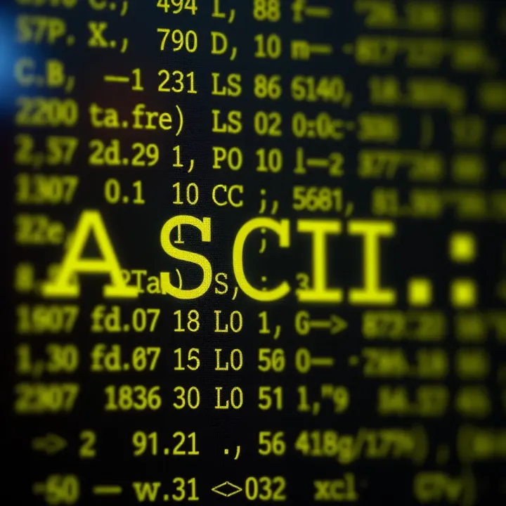 Visual representation of ASCII and Unicode character sets used in digital communication