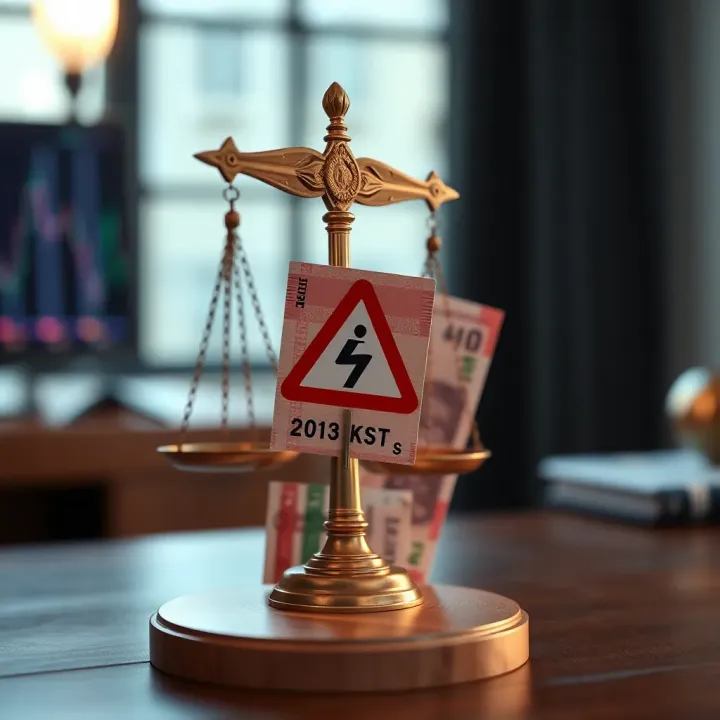 Visual representation of legal scales with Indian currency and warning signs highlighting trading risks