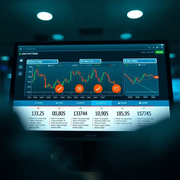 Diagram showing the mechanism of binary trading platforms with charts and trading options