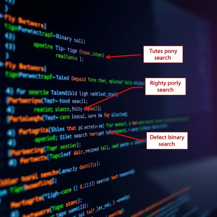 Annotated Binary Search Code Example in C Screenshot of C code implementing binary search with annotations explaining key parts