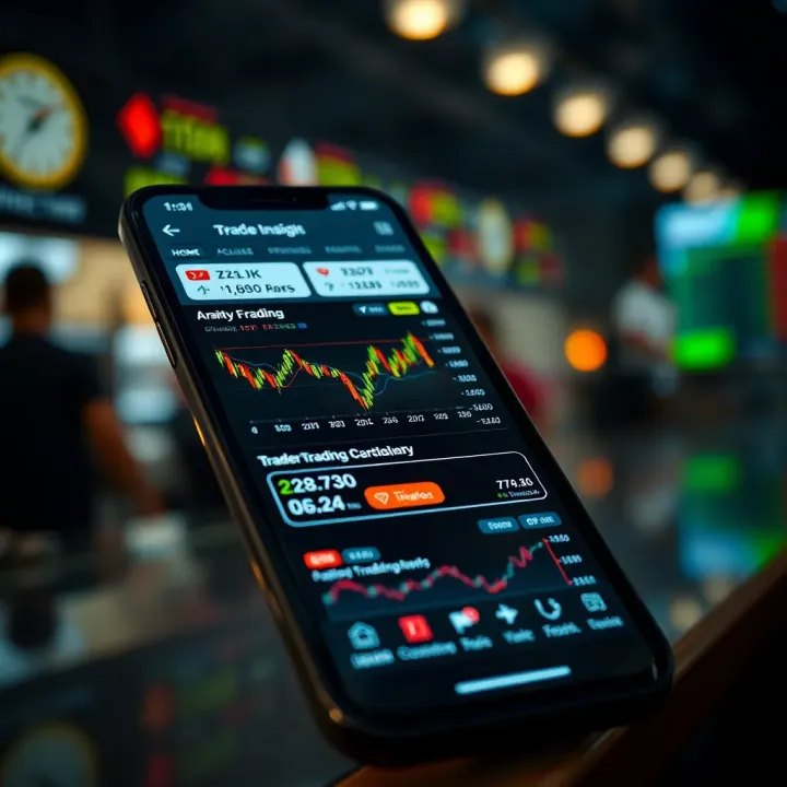Smartphone Displaying Financial Charts and Alerts for Trading Illustration of smartphone with financial charts and notifications for stock trading