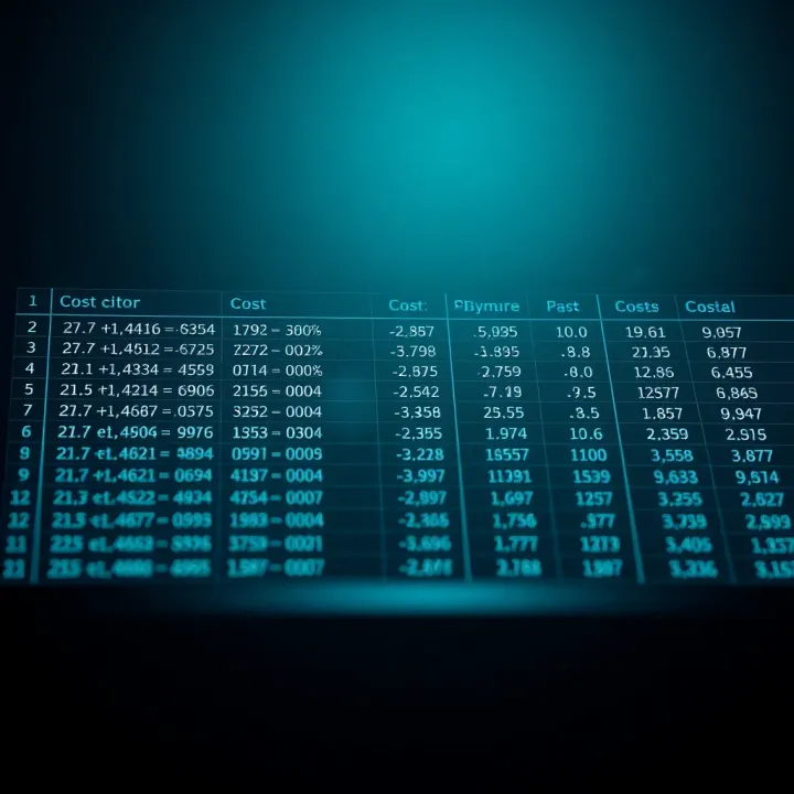 Cost Computation Table for Optimal Binary Search Tree Dynamic programming table showing cost calculations for constructing an optimal binary search tree from given keys.